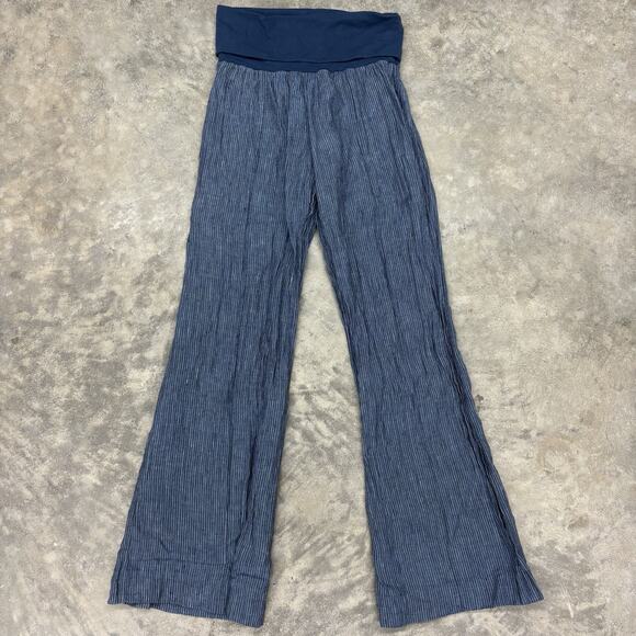 Margaret O’Leary Pants Size M Blue and White Wide Leg Linen Pull On Boho Summer - Picture 1 of 8